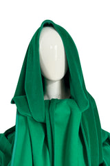 Fabulous Recent Balenciaga Vivid Green Felted Wool Cape w Hood & Front Panels