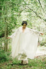 1970s Janice Wainwright Cream Embroidered Caftan Dress