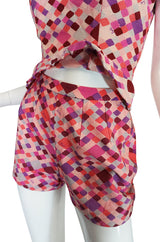Late 1950s Emilo Pucci Pink Silk Shorts and Shell Set