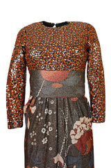 1975 Bill Blass Floral Print Metallic Lurex & Sequin Dress Set