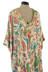Gorgeous 1960s Lucie Ann Beverly Hills Gold Thread Lame Caftan w Sequin Detailing
