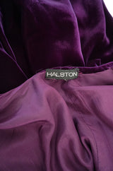 1970s Halston Rich Purple Velvet Deep Plunge Dress
