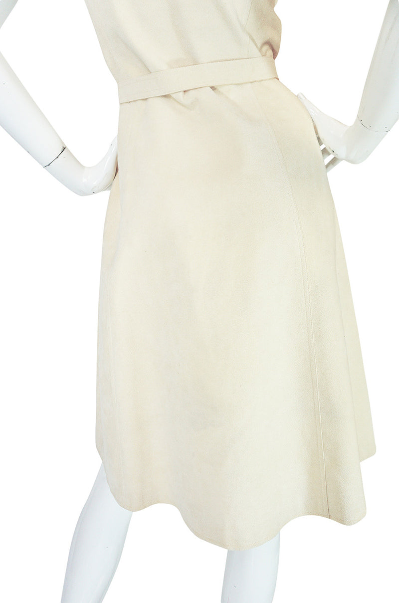 c1972 Halston Ultrasuede Zip Front Dress in Cream