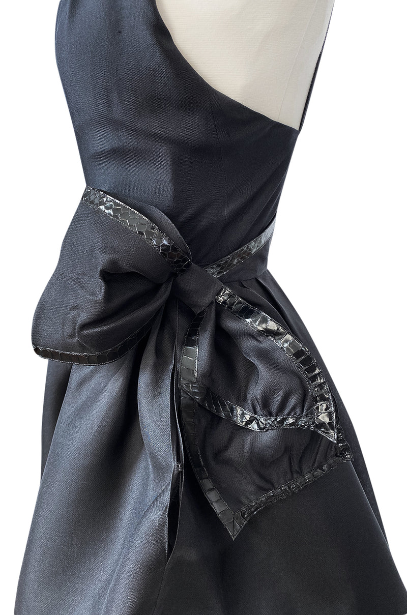 1980s Unlabeled Snakeskin Trimmed One Shoulder Mini Dress & Overskirt ...