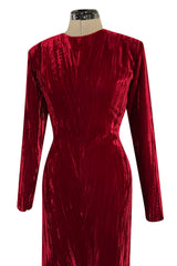 Extraordinary Fall 1998 Yves Saint Laurent Deep Red Moire Velvet Dress w Orginal Tag