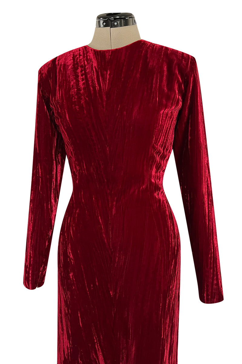 Extraordinary Fall 1998 Yves Saint Laurent Deep Red Moire Velvet Dress w Orginal Tag