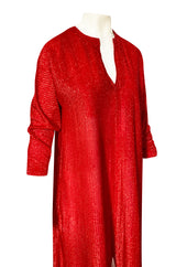 Iconic 1970s Halston Long Metallic Red Lame Lurex Caftan Dress