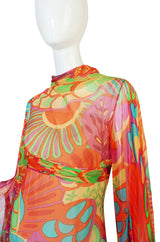 1970s Saks Floor Length Sleeve Silk Dress