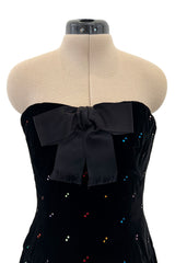 Fabulous Fall 1979 Oscar de la Renta Runway Rhinestone Detailed Velvet Strapless Dress