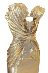 Rare Spring 1985 Thierry Mugler Bombshell Pleated Gold Lurex 'Shell' Dress