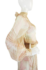 S/S 1974 Christian Dior by Marc Bohan Haute Couture Palm Print Silk Plunge Dress