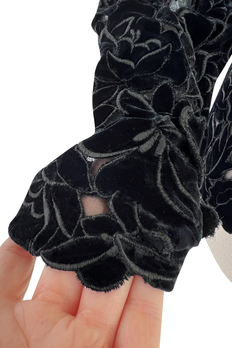 Incredible 1990s Yves Saint Laurent Haute Couture Velvet & Chiffon Cut OutsTop