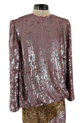 Documented 1982 Bill Blass Sequin & Beaded Dusty Purple, Gold & Silver Dress
