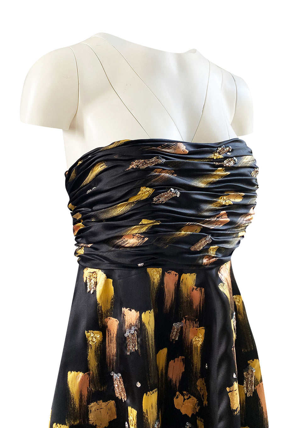 Fall 2008 Oscar De La Renta Strapless Hand Painted Gold & Black Silk D   Shrimpton Couture