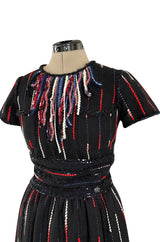 Iconic Fall 2010 Chanel by Karl Lagerfeld Look 21 Runway Black Knit Boucle Dress w Fringe Detailing
