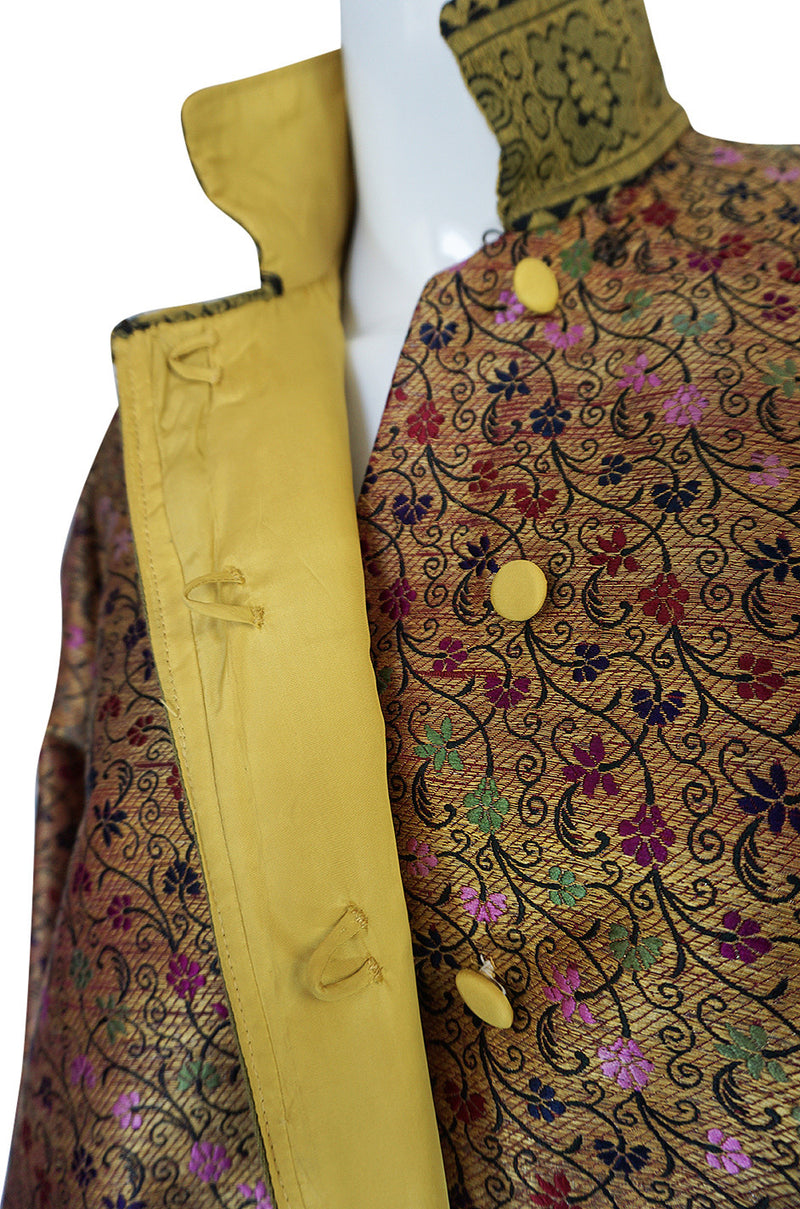1950s Gold Silk Brocade Coat Made of Antique Persian Silk