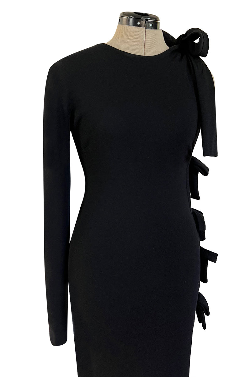 Gorgeous Early 2000s John Anthony One Sleeve Jersey Dress w Full Open Side & Bow Detail