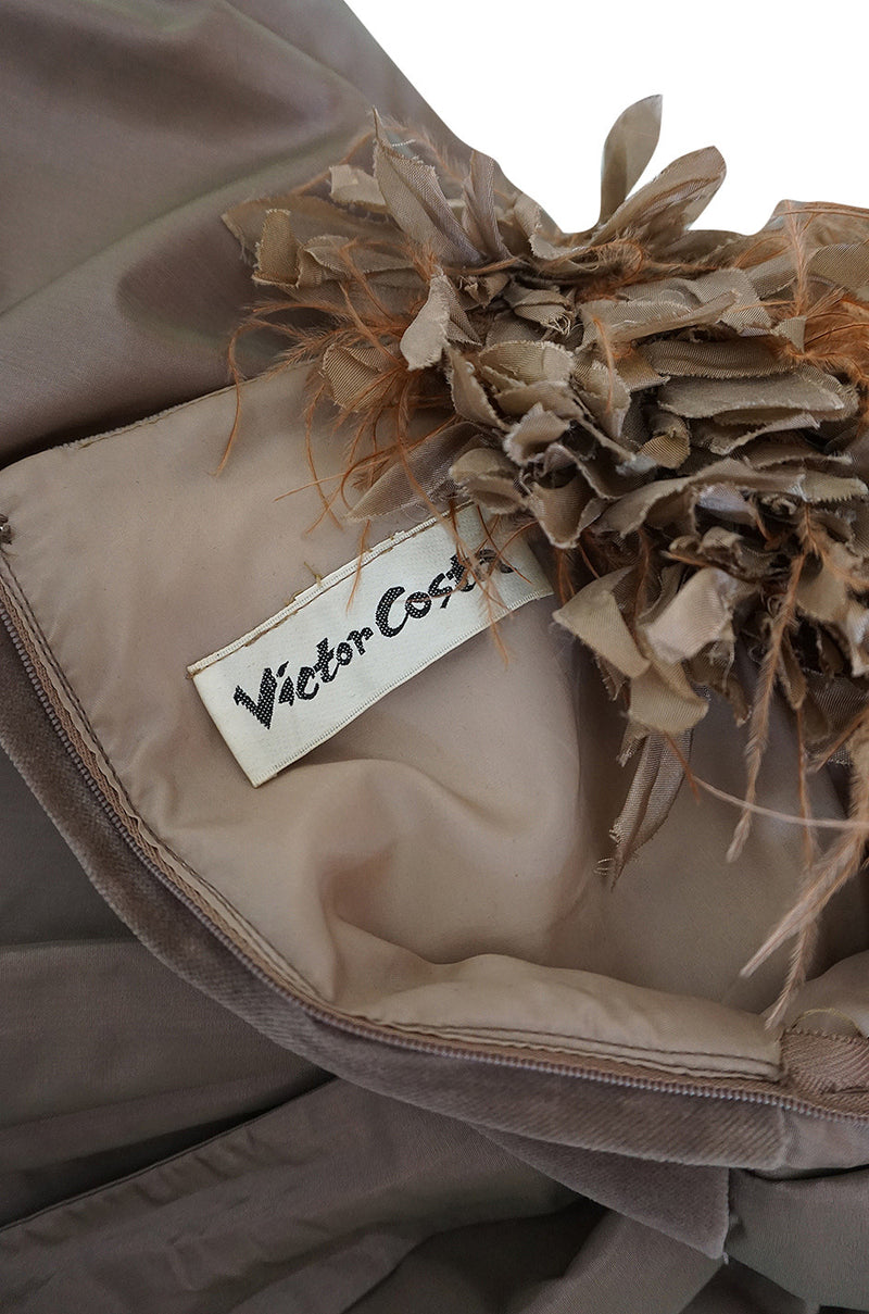 1970s Victor Costa "Feathered" Shoulder Party Dress