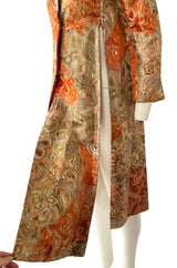 Unusual 1960s Bill Blass Open Panel Gold & Coral Metallic Coat