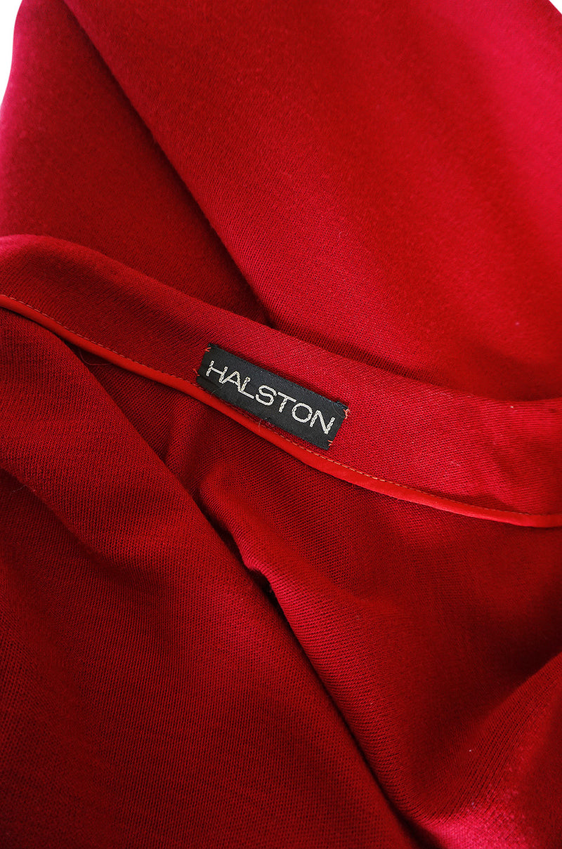 1970s Halston Deep Red Wool Jersey Wrap Dress