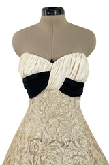 Exceptional Spring 1956 Pierre Balmain Haute Couture Strapless French Alencon Lace & Silk Organza Dress