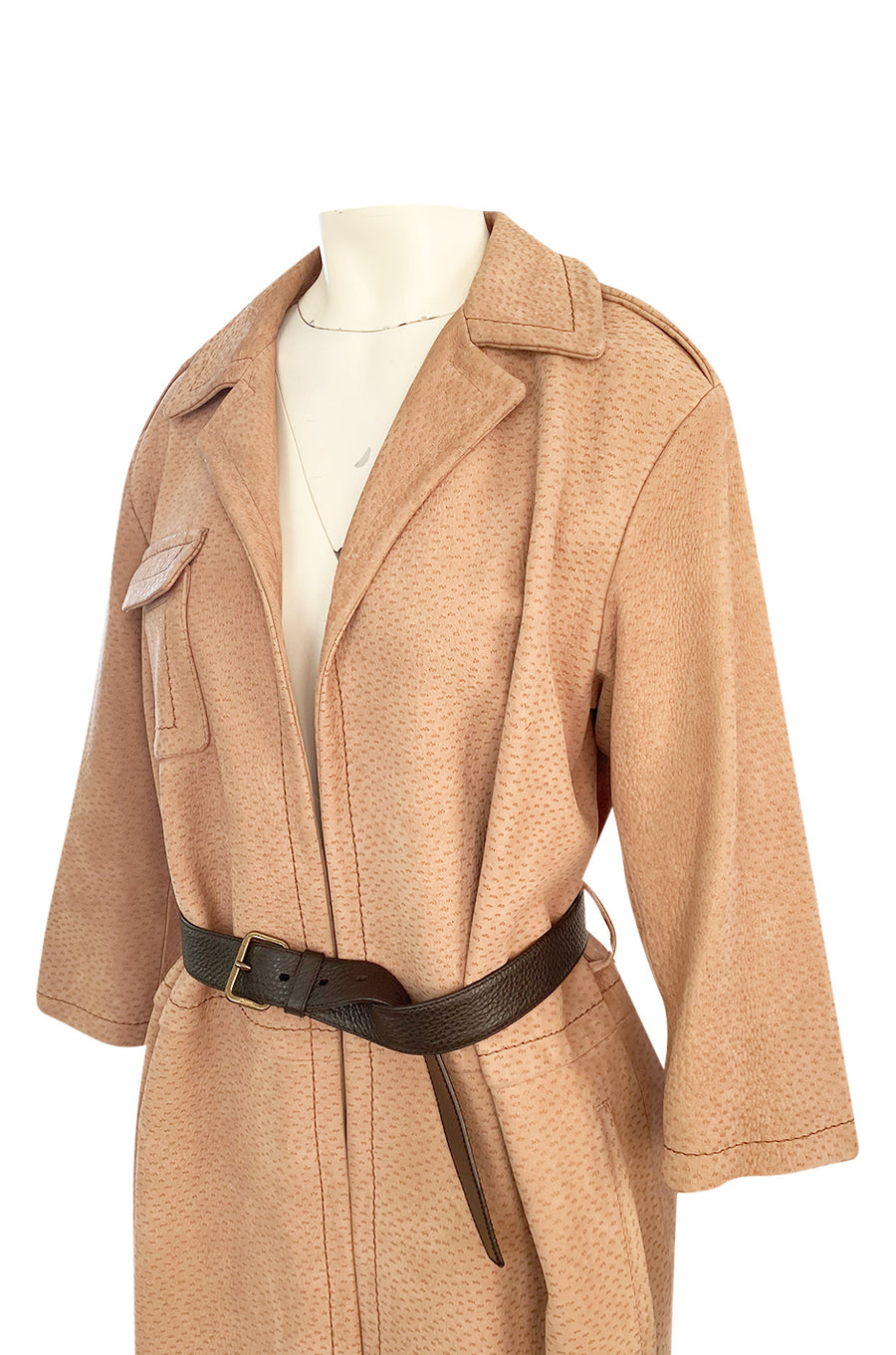 PRADA archive　leather belt coat Fall 2003 Prada Runway Documented Ostrich Textured Suede