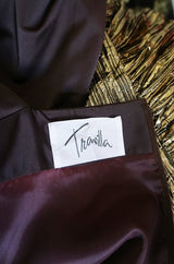 1970s Travilla Puffed Sleeve Silk & Gold Lame Gown