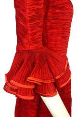 1960s Sybil Connolly Couture 'Non Chalance' Red Ruffled Pleated Linen Dress