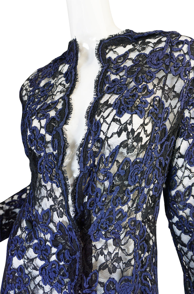 1960s Blue Cord & Black Net Geoffrey Beene Evening Jacket