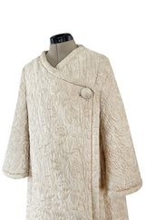 Gorgeous Fall 1965 Nina Ricci Haute Couture Ivory Silk  Brocade Coat w Soft Sheepskin Lining