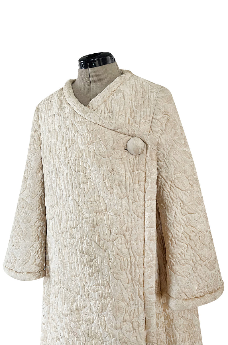 Gorgeous Fall 1965 Nina Ricci Haute Couture Ivory Silk  Brocade Coat w Soft Sheepskin Lining