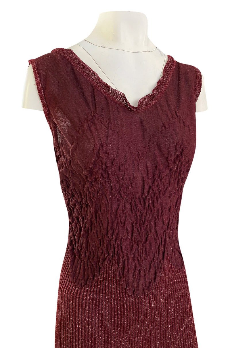 1990s Christian Lacroix Fitted Dress in a Deep Burgundy & Gold Metallic Knit