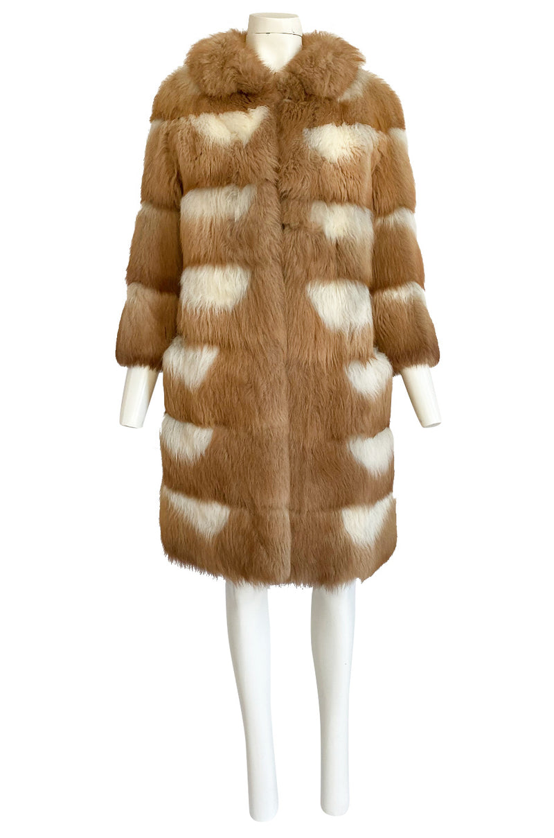 Custom Made c.1968- 1972 Christian Dior Two Toned Caramel & Cream Fluffy Sheepskin Fur Coat