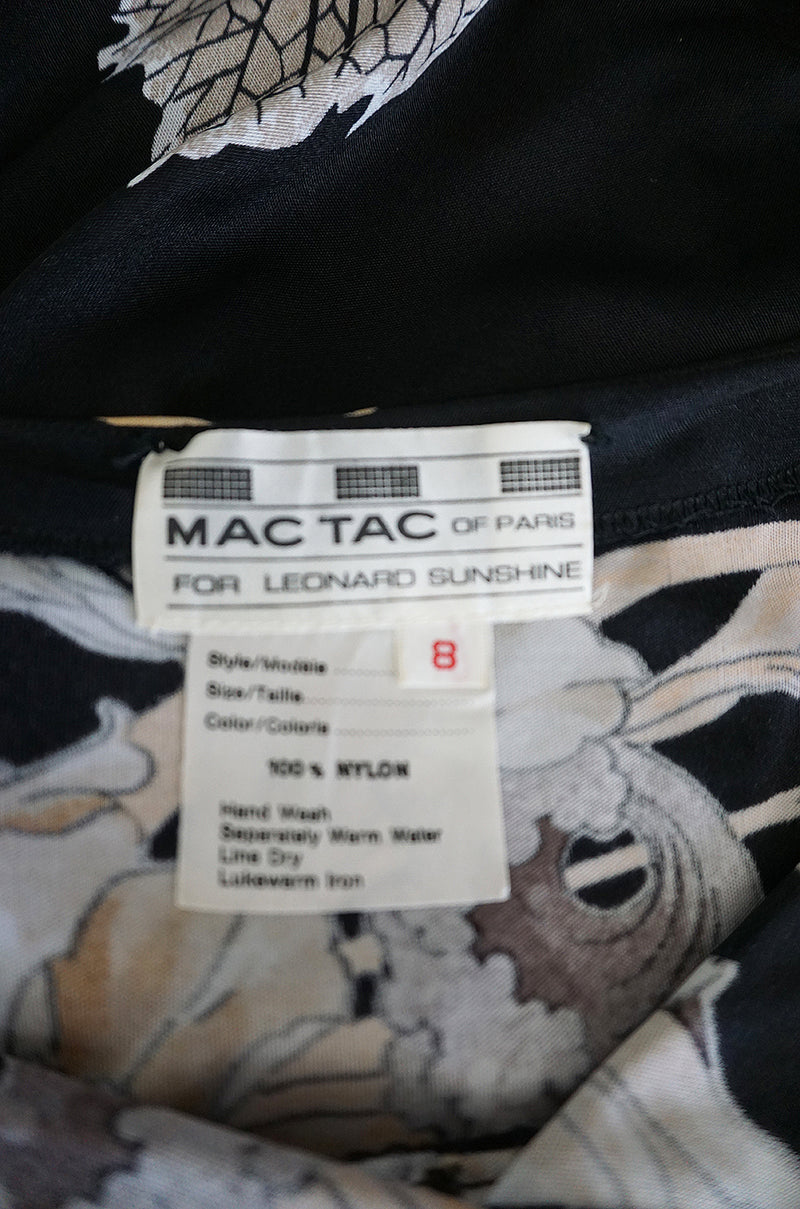 c.1976 Mac Tac Halter Tie Floral Printed Nylon Jersey Dress