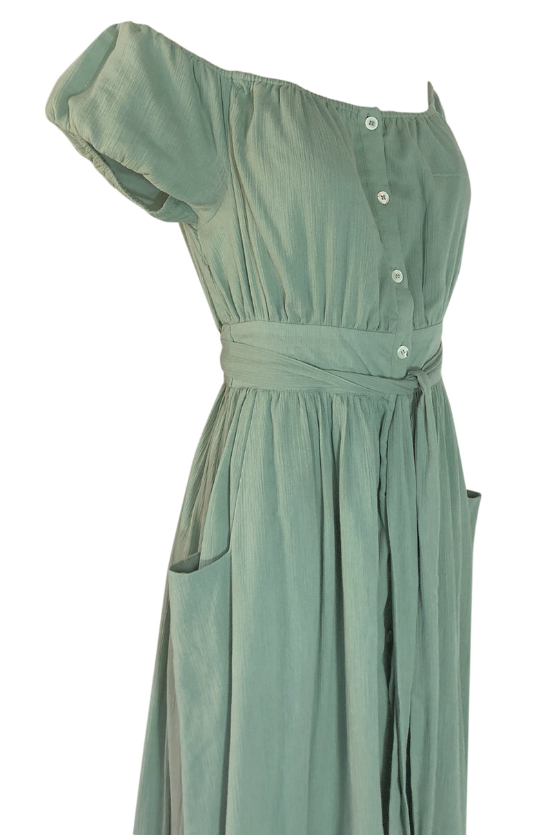 S/S 2016 Mara Hoffman Pale Green Cotton Gauze Off Shoulder Dress
