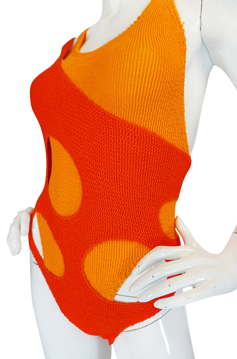 1980s Liza Bruce Coral & Orange Two Piece Layered Swimsuit