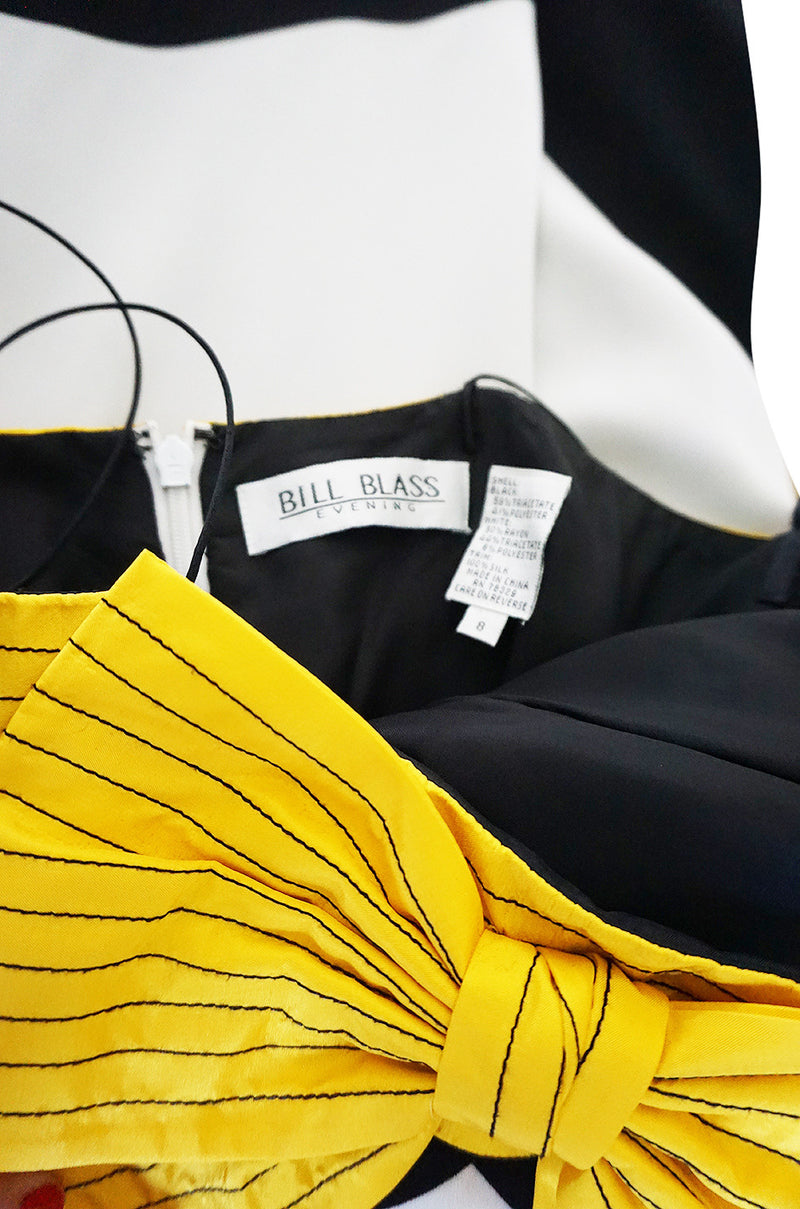 Graphic 1980s Bill Blass Black & White Diamond Bow Dress