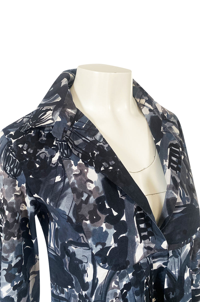 Spring 2006 Marni Blue & Grey Cotton Print Baby Doll Mini Dress