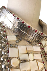 c.2004 Blumarine Elaborate Silver Metal Sequins, Disc, Shell & Bead Silk Jacket
