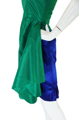 1980s Numbered Lanvin Brilliant Green & Blue Silk Dress
