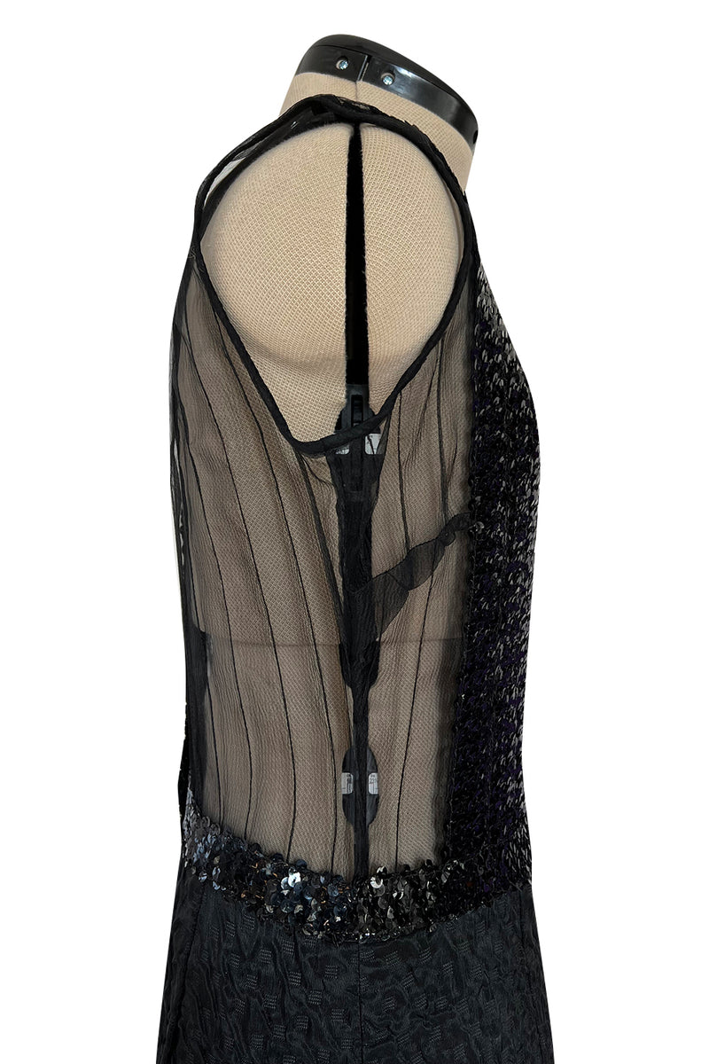 Amazing 1960s Jean Varon Sheer Sequin Bodice Jumpsuit w Wide Textured Pants