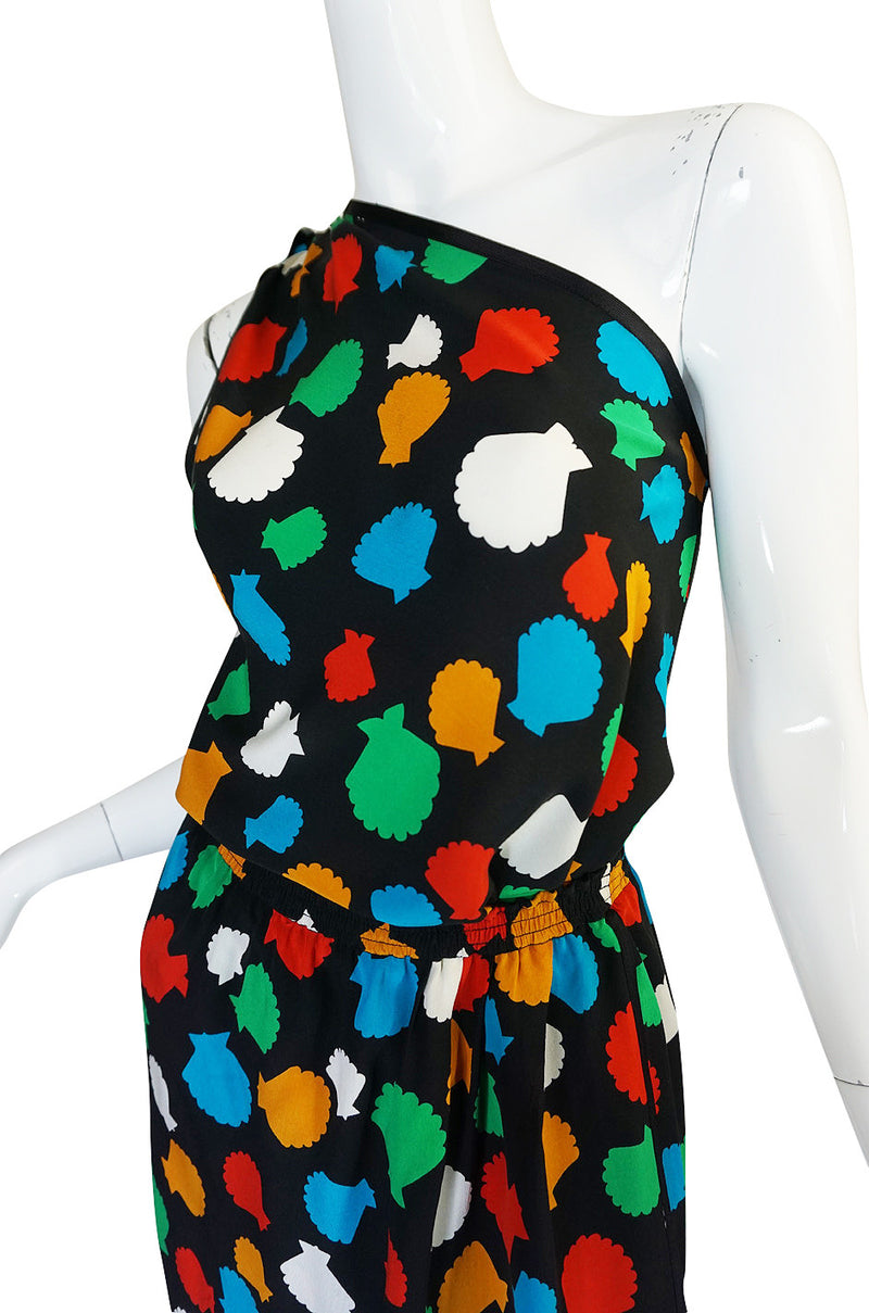 1970s One Shoulder Yves Saint Laurent Silk Dress Set