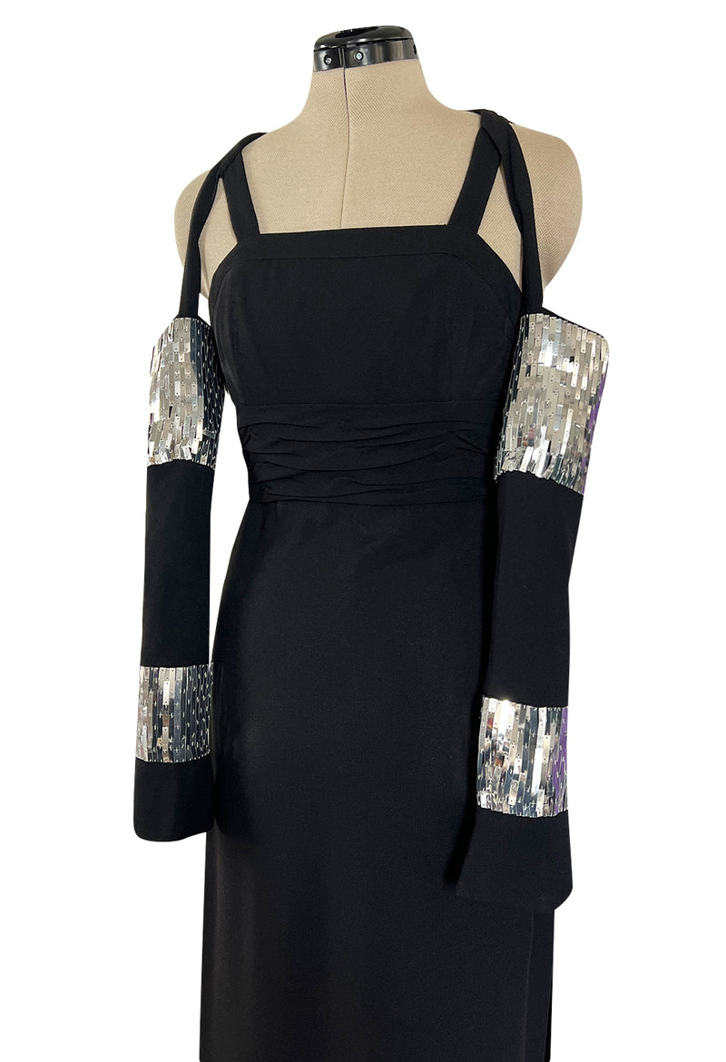 Avent Garde Fall 1991 Karl Lagerfeld Suspended Sleeve Dress w Flat Silver Sequin Detailing