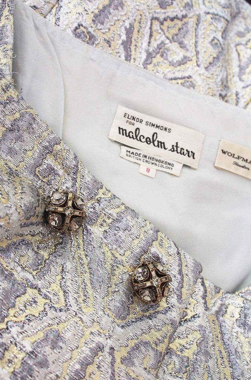 1960s Malcolm Starr Silver Metallic Brocade Dress
