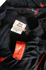 1970s Ann Buck Jersey with Leather Trim Print Dress