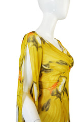 1960s Dramatic Silk Scarf Arm Lilli Diamond Floral Dress