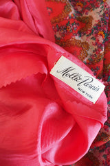 1970s Off Shoulder Silk Print Mollie Parnis Dress