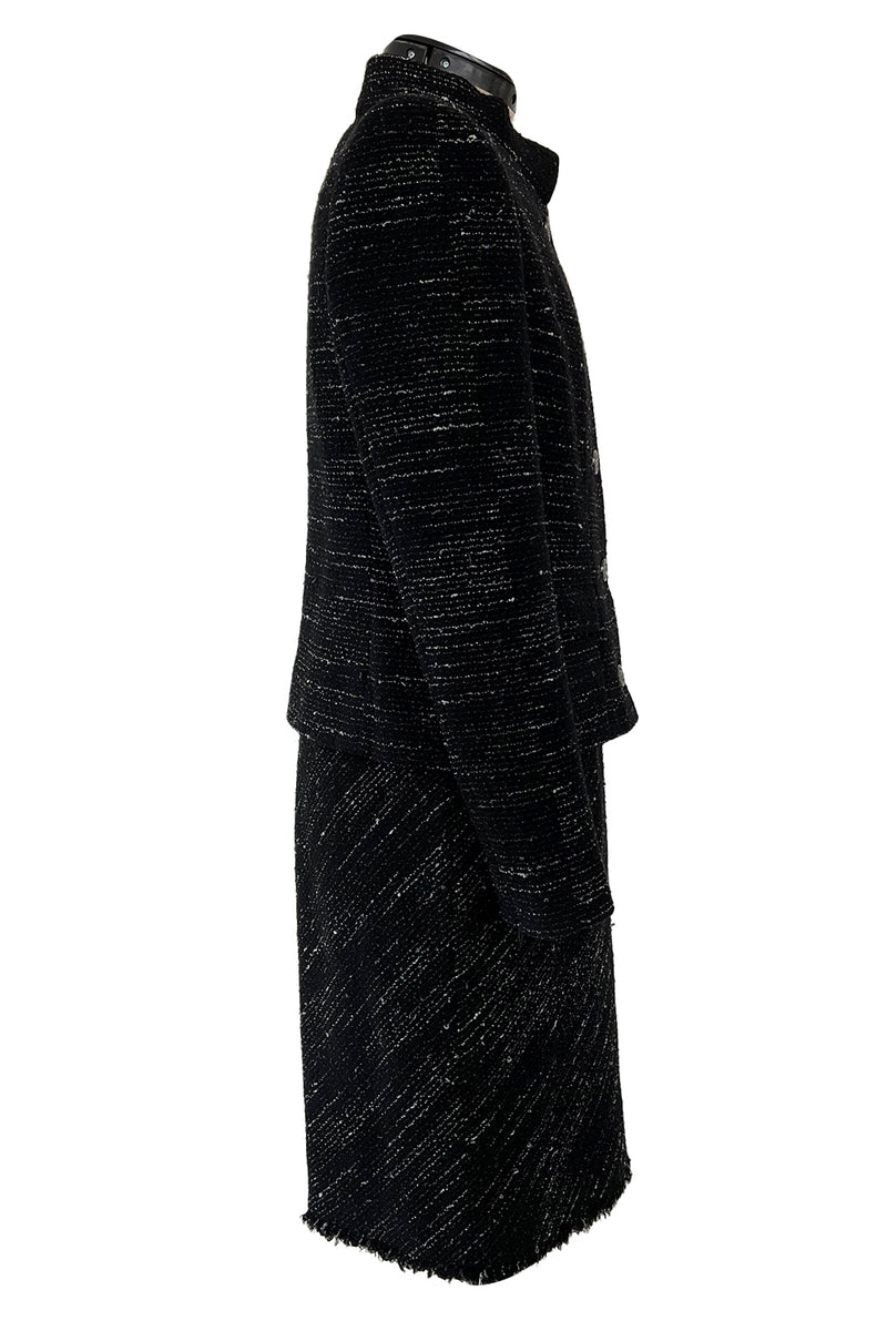 Chic Fall 2004 Chanel by Karl Lagerfeld Haute Couture Black & White Boucle Runway Dress & Jacket