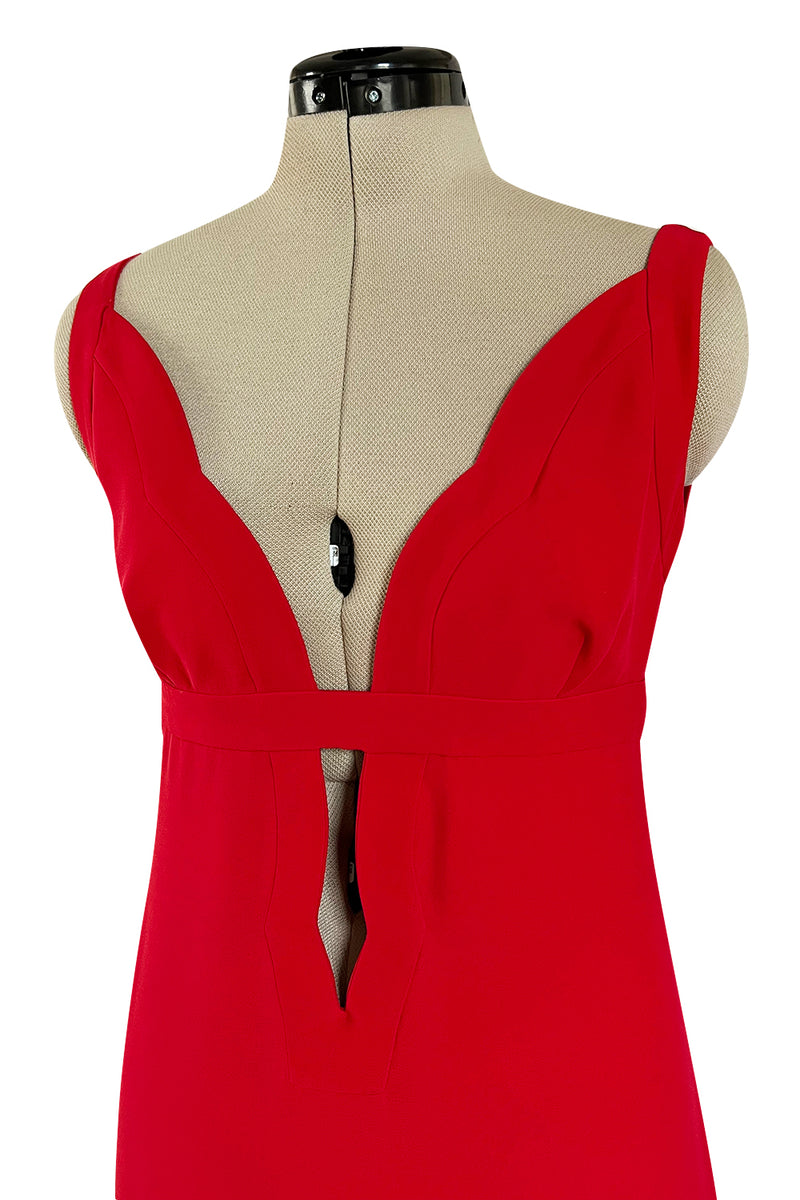 Fabulous Fall 2012 Valentino Red Silk Crepe Jersey Dress w Deep Scalloped Front Plunge