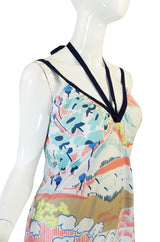 1970s Lanvin Pastel Scenic Printed Jersey Maxi Dress